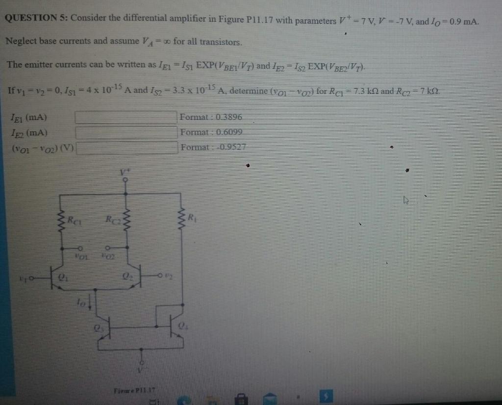 Solved QUESTION 5: Consider the differential amplifier in | Chegg.com