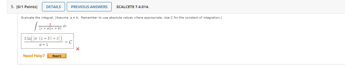 Solved Evaluate the integral. (Assume a =b. Remember to use | Chegg.com