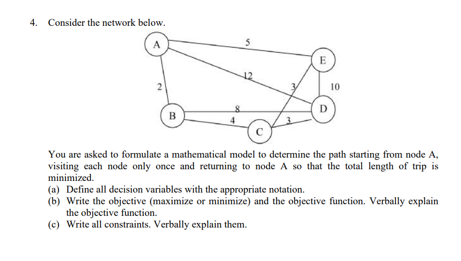 Solved 4. Consider the network below. You are asked to | Chegg.com