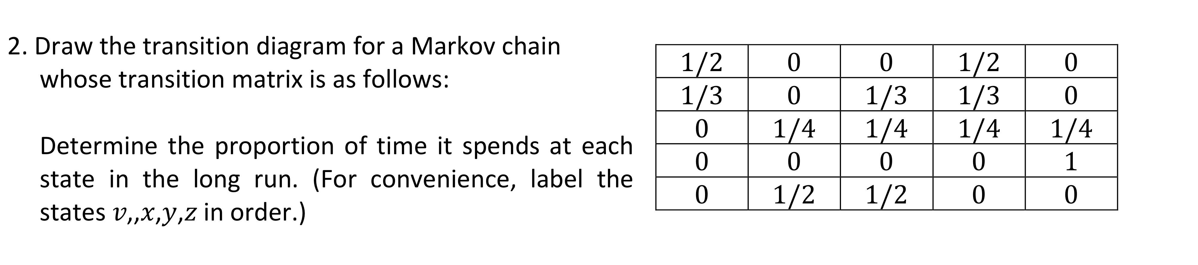 Solved 2. Draw the transition diagram for a Markov chain | Chegg.com