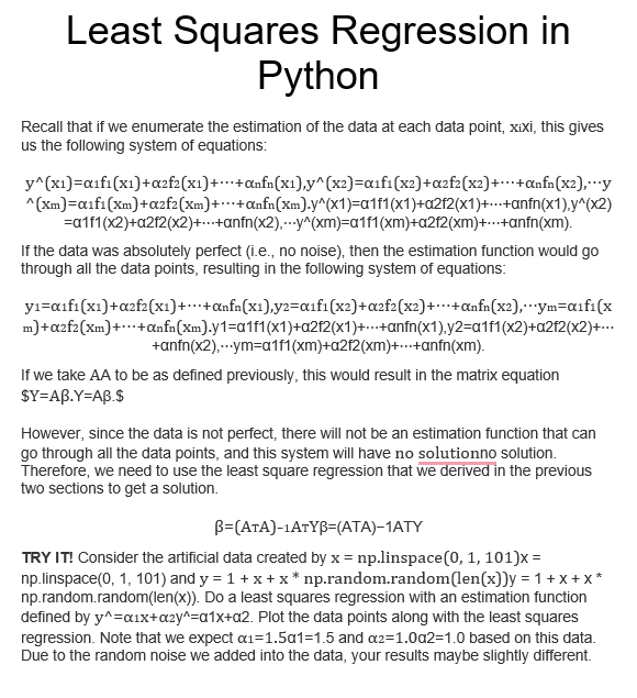 Solved Least Squares Regression in Python Recall that if we | Chegg.com