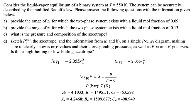 Solved Consider The Liquid-vapor Equilibrium Of A Binary | Chegg.com