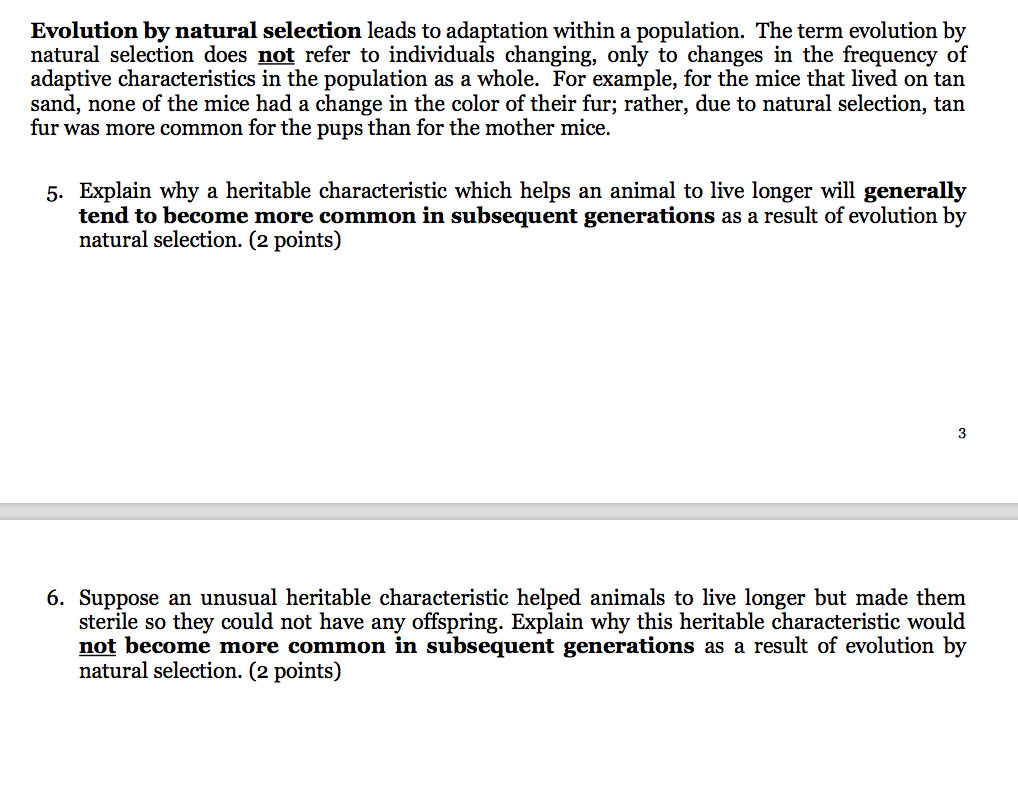 Solved Evolution by natural selection leads to adaptation | Chegg.com