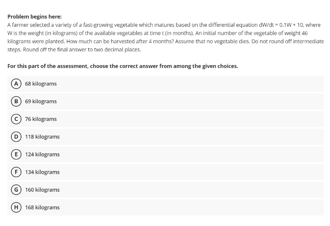 Solved Problem Begins Here: A Farmer Selected A Variety Of A | Chegg.com