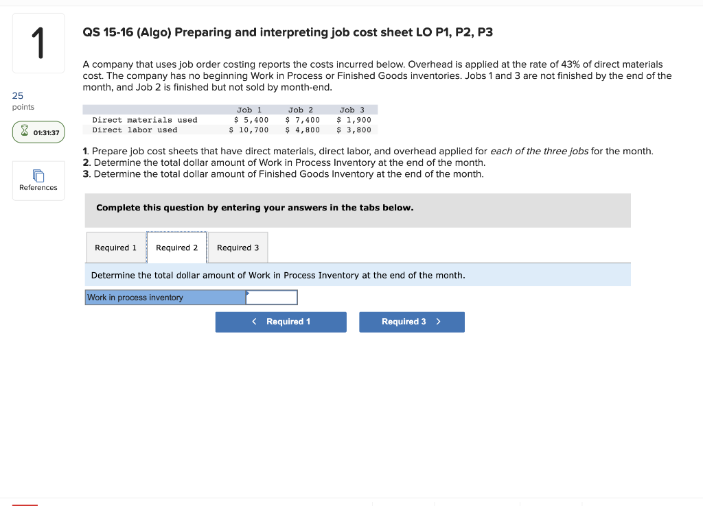 Solved QS 1516 (Algo) Preparing and interpreting job cost