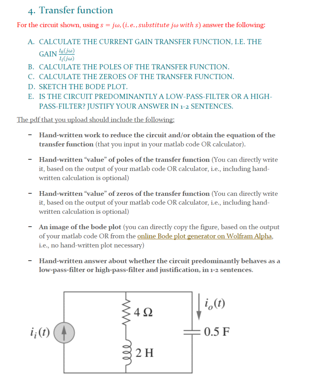 Solved For the circuit shown, using s=jω,(i.e., substitute | Chegg.com