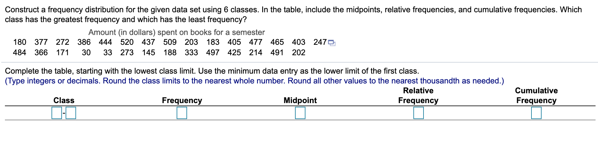 Solved Construct a frequency distribution for the given data | Chegg.com