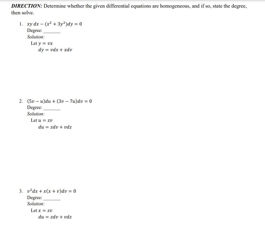 Solved DIRECTION: Determine whether the given differential | Chegg.com