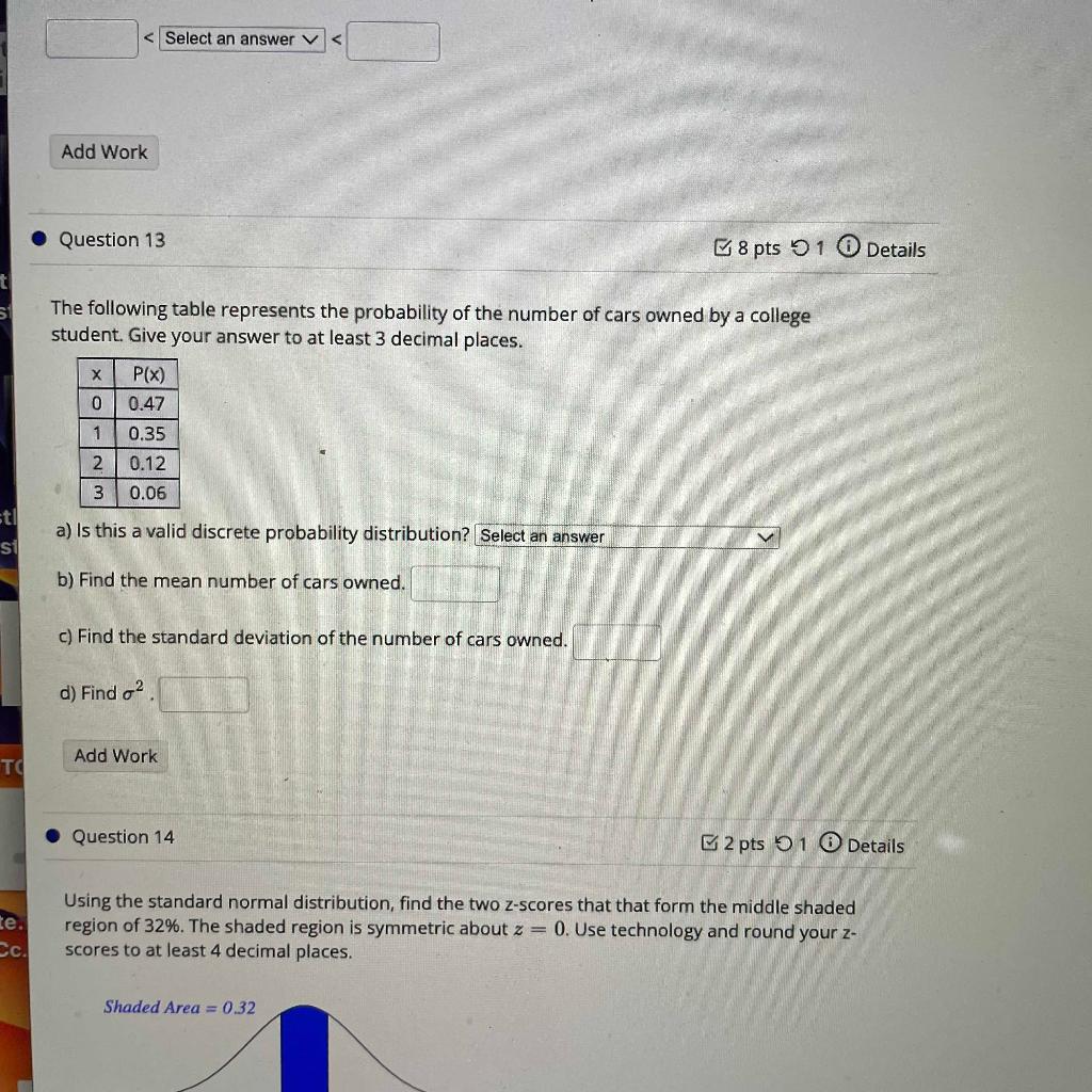 Solved The following table represents the probability of the | Chegg.com