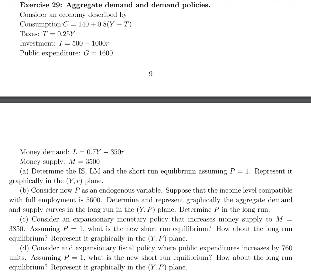 Solved Exercise 29: Aggregate Demand And Demand Policies. | Chegg.com