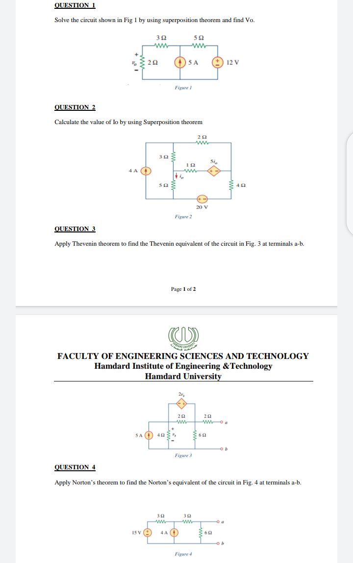 Solved QUESTION 1 Solve the circuit shown in Fig 1 by using | Chegg.com