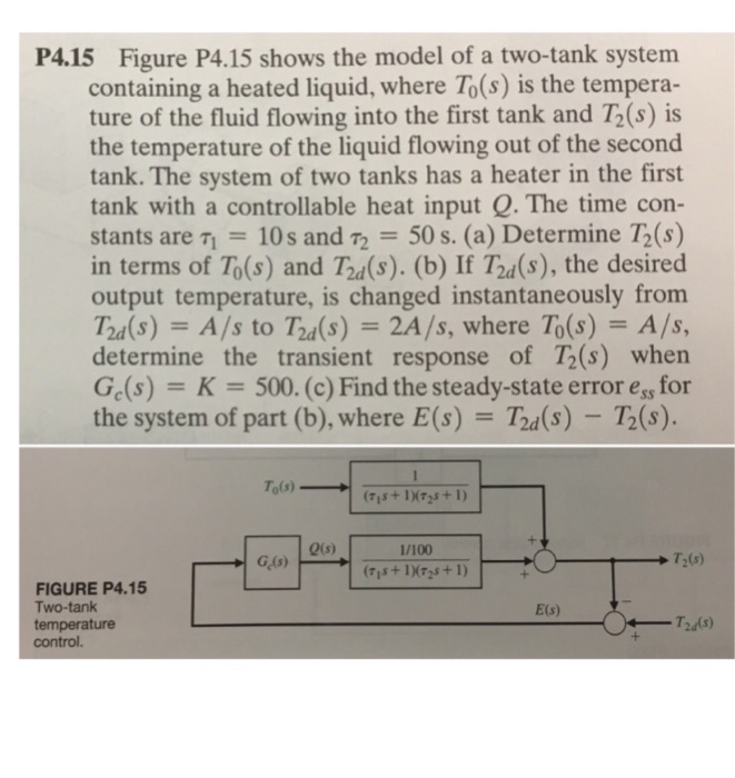 Solved Figure P4.15 shows the model of a two-tank system | Chegg.com