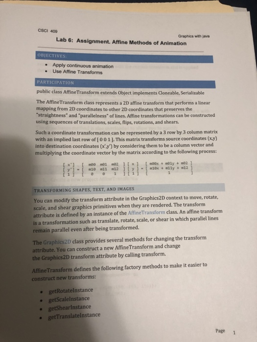 (Solved) : Csci 409 Graphics Java Lab 6 Assignment Affine Methods ...