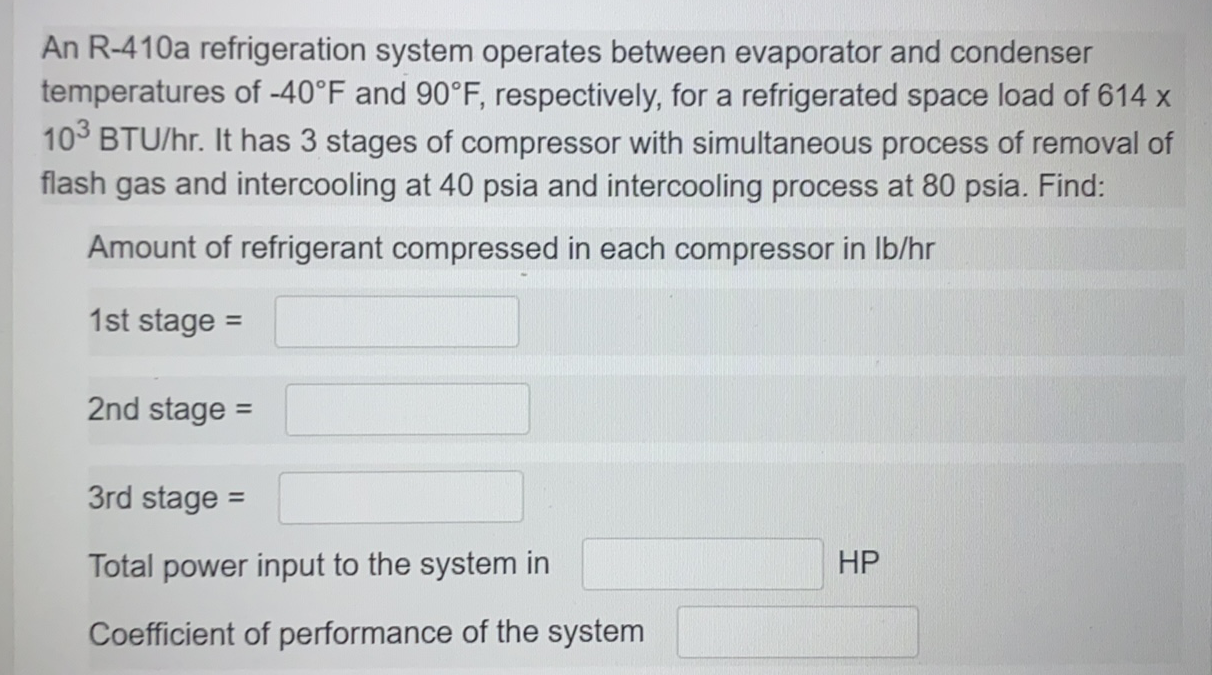 Solved An R-410a refrigeration system operates between | Chegg.com