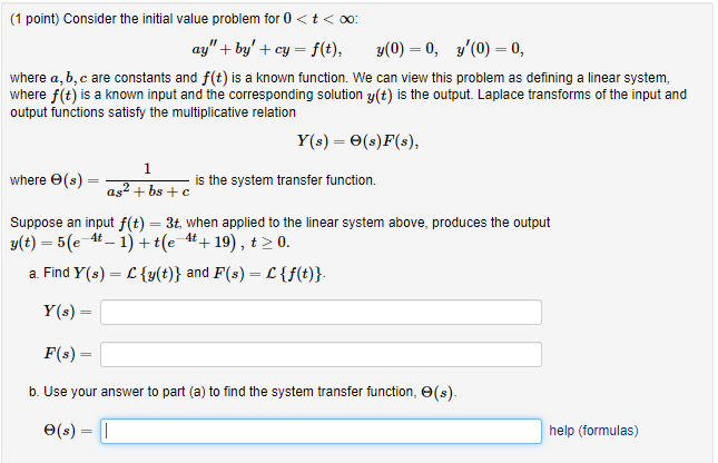 Solved (1 point) Consider the initial value problem for 0 | Chegg.com