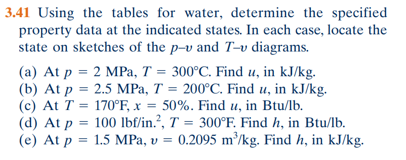 Solved 3.41 Using The Tables For Water, Determine The | Chegg.com