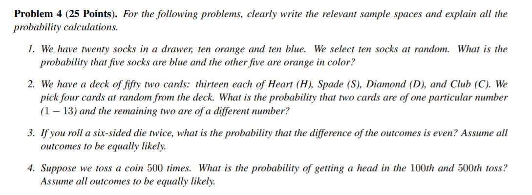 Solved Problem 4 (25 Points). For The Following Problems, | Chegg.com