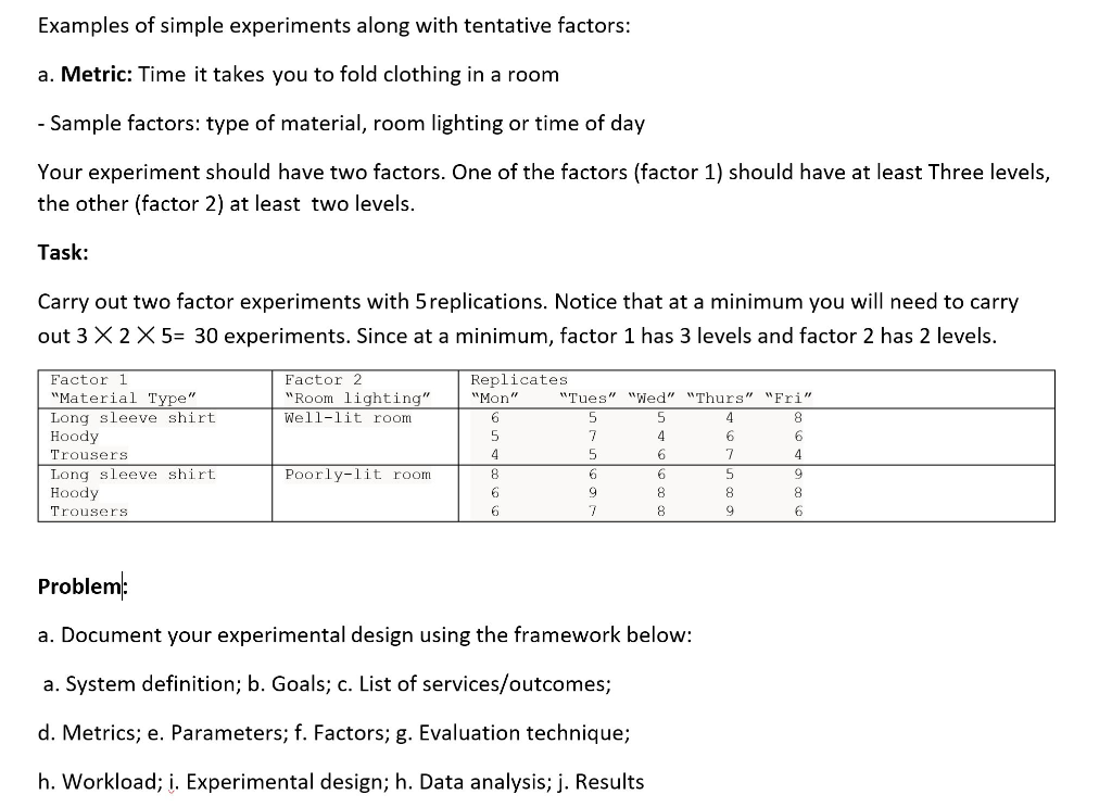 Examples of simple experiments along with tentative | Chegg.com