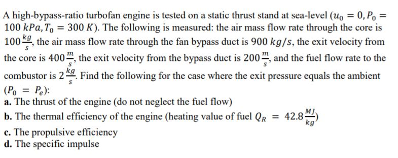 Solved A high-bypass-ratio turbofan engine is tested on a | Chegg.com