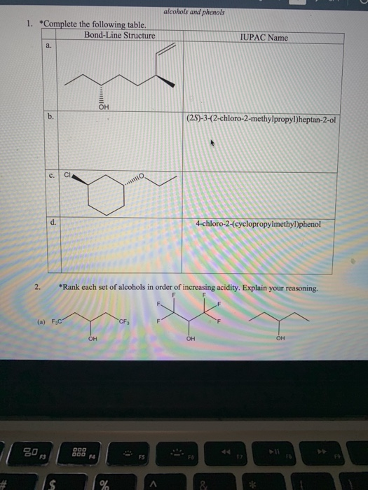 Solved Alcohols And Phenols 1. *Complete The Following | Chegg.com