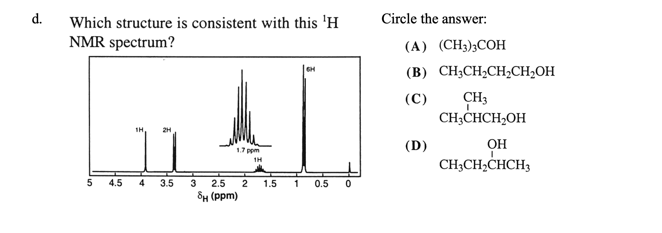 Solved d. ﻿Which structure is consistent with this ?1H ﻿NMR | Chegg.com