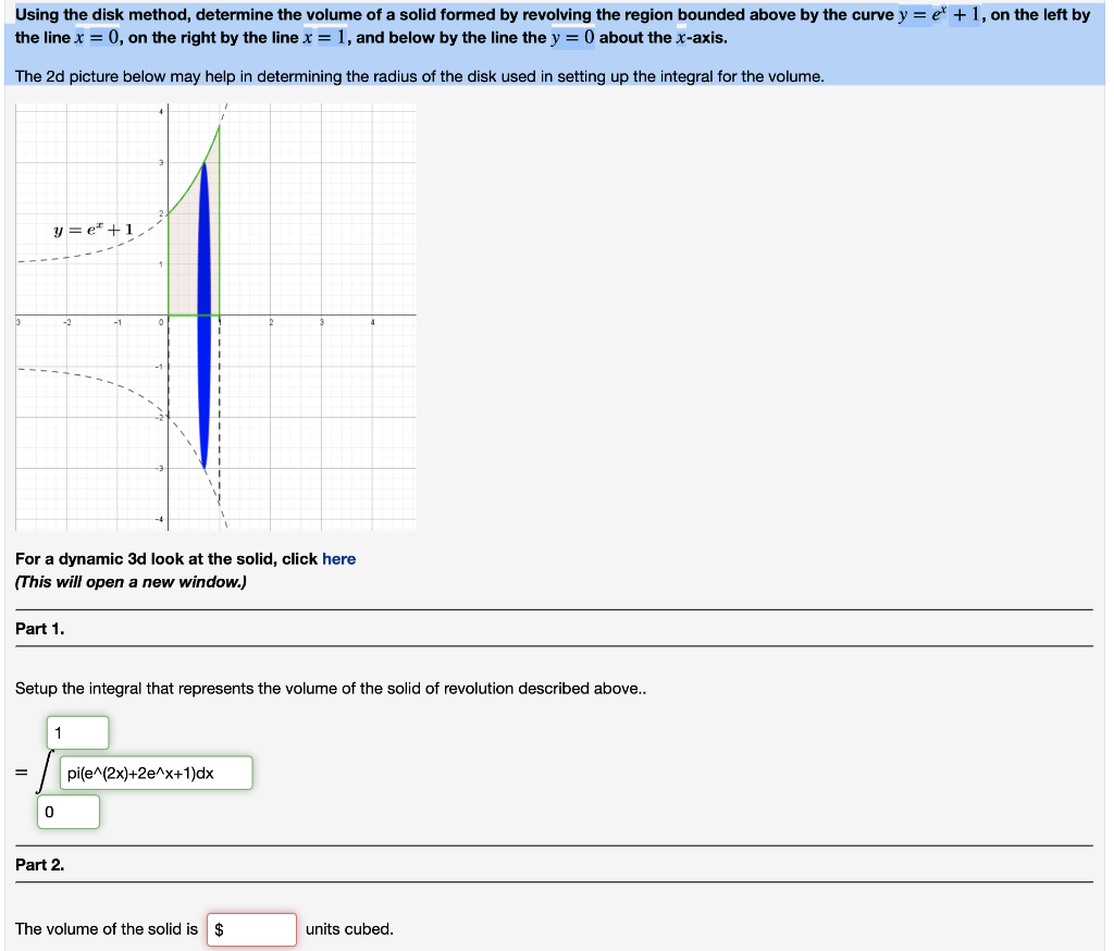 Solved Using the disk method, determine the volume of a