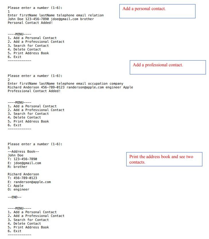 Solved Write an Address Book program in Java 1. You must