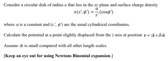 Solved Consider a circular disk of radius a that lies in the | Chegg.com