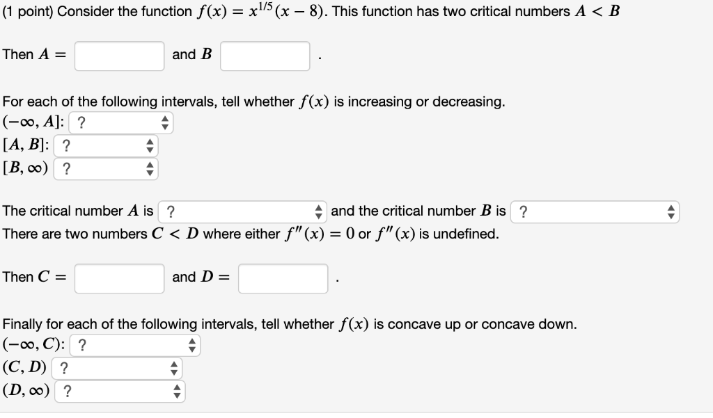 Solved (1 point) Consider the function f(x) = x"" (x - 8). | Chegg.com