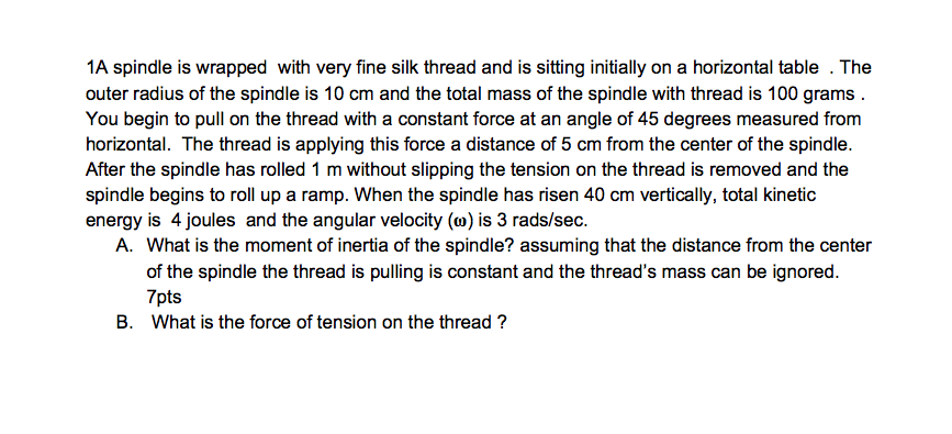 Solved 1A spindle is wrapped with very fine silk thread and | Chegg.com
