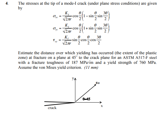 Solved 4.The stresses at the tip of a mode-I crack (under | Chegg.com