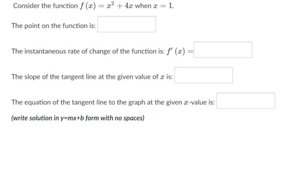 Solved Consider the function f(x)=x2+4x when x=1. The point | Chegg.com
