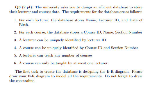 Solved Q3 (2 pt): The university asks you to design an | Chegg.com