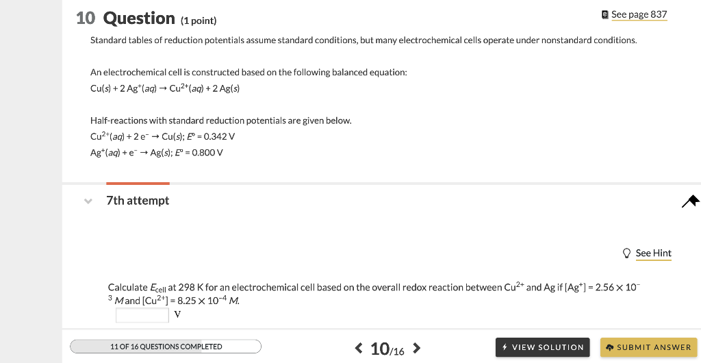 Solved 13 Question (1 point) See page 837 Use the | Chegg.com