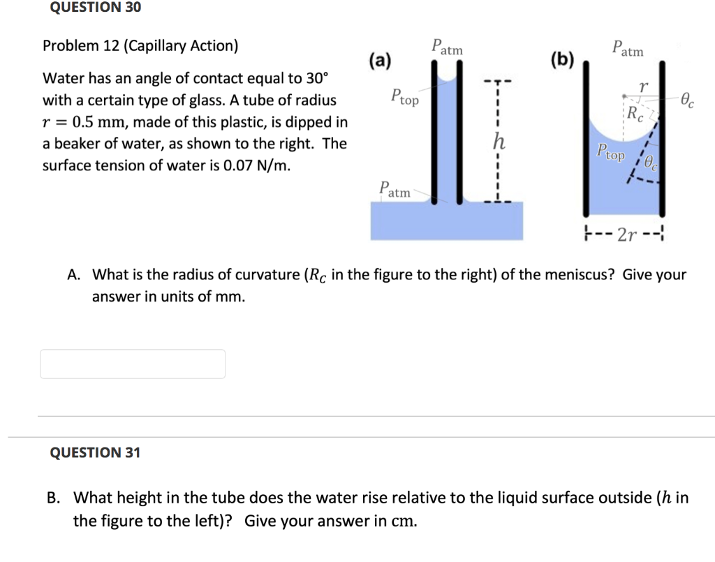 Solved Question 30 Problem 12 Capillary Action Patm Patm