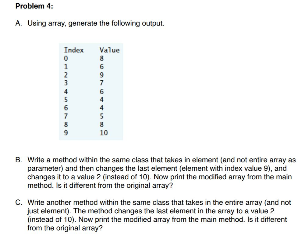 Solved Problem 4: A. Using array, generate the following | Chegg.com