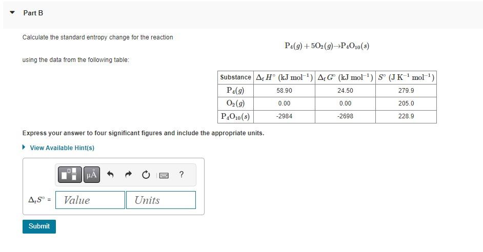 Solved Calculate the standard entropy change for the | Chegg.com
