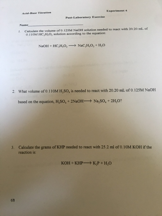 Solved Experiment 4 AcidBase Titration PostLaboratory