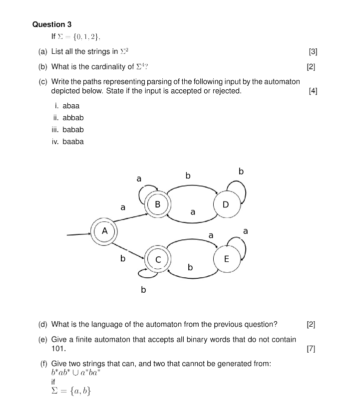 Solved Question 3 If Σ={0,1,2}, (a) List all the strings in | Chegg.com