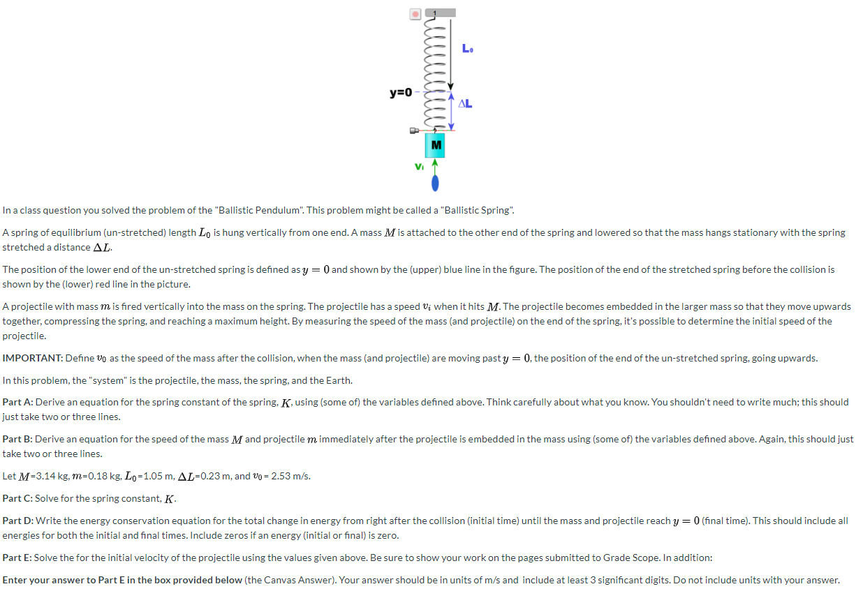Solved y=0- In a class question you solved the problem of | Chegg.com