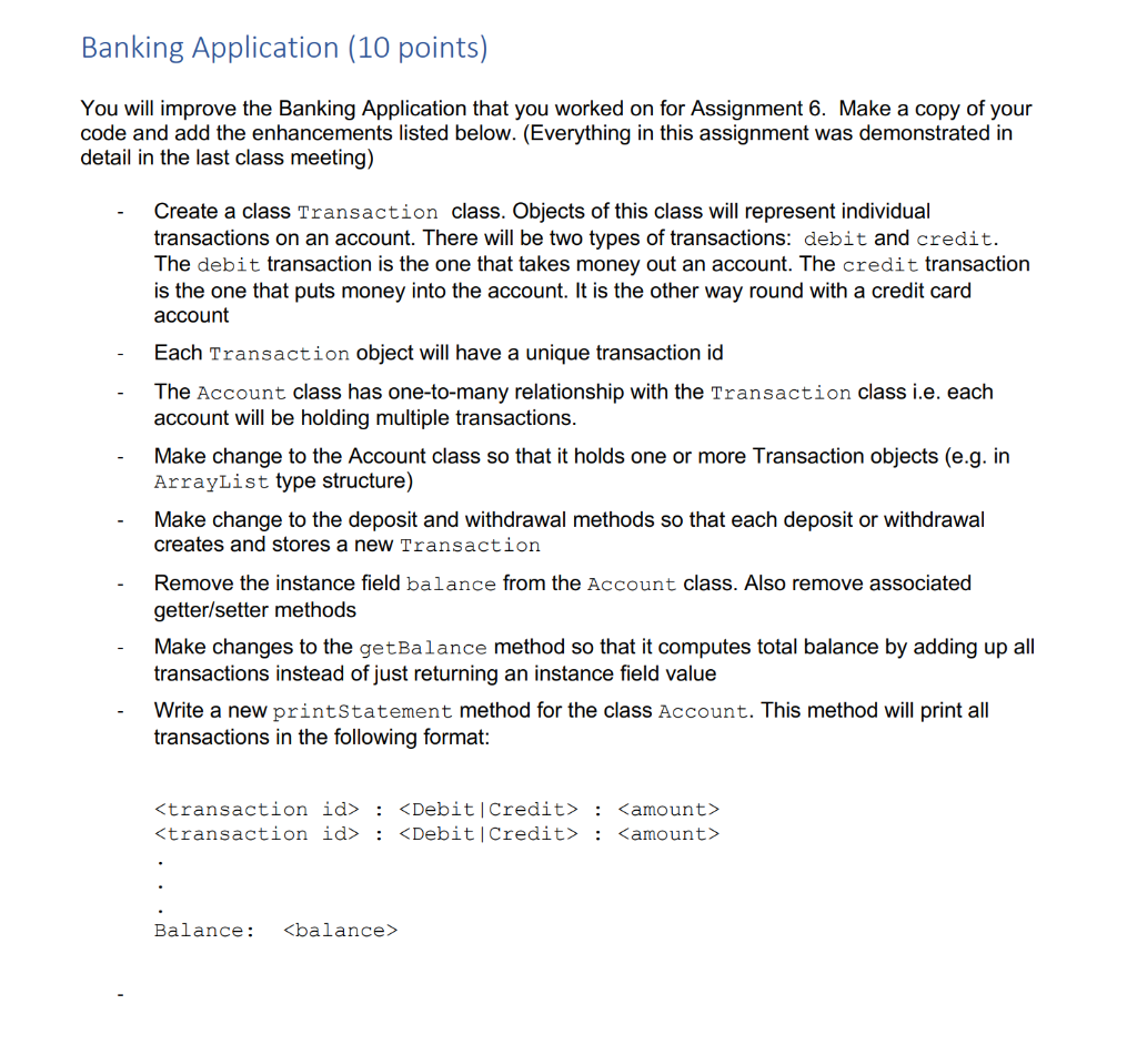 u will improve the Banking Application that you | Chegg.com