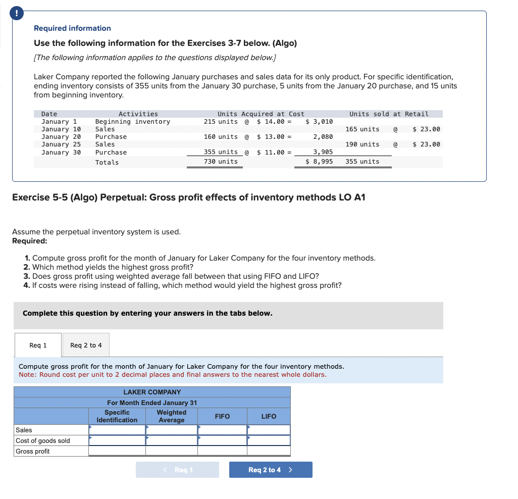 Solved Required informationUse the following information for | Chegg.com
