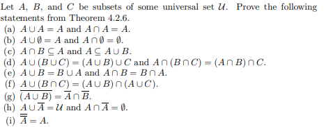 Solved Let A, B, And C Be Subsets Of Some Universal Set U. | Chegg.com