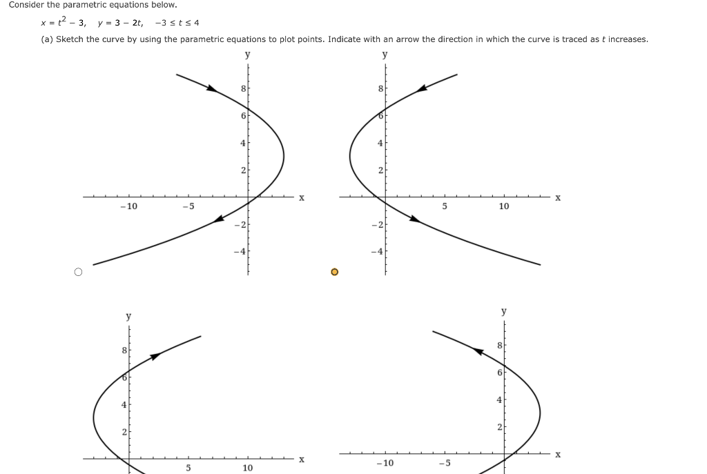 Solved Consider the parametric equations below. x = 2 - 3, y | Chegg.com