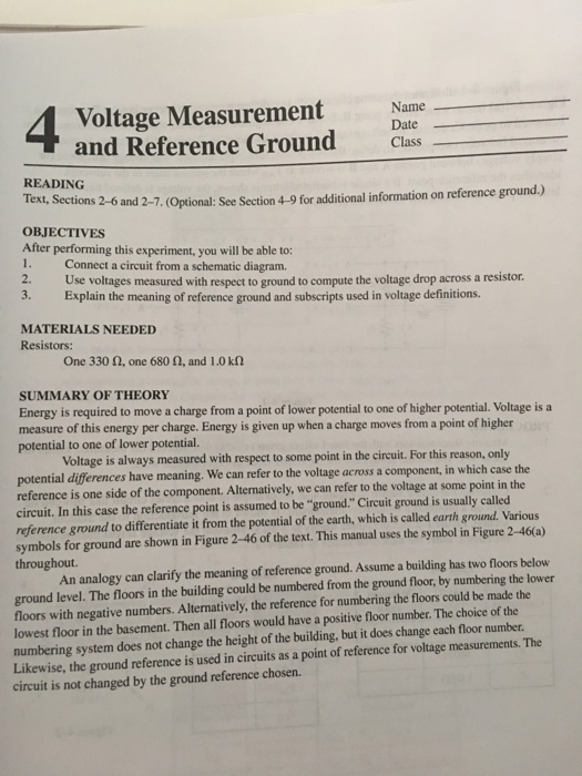 Solved Voltage Measurement 4 Name Date and Reference Ground | Chegg.com