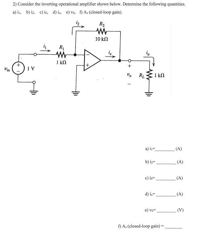 Solved 2) Consider the inverting operational amplifier shown | Chegg.com