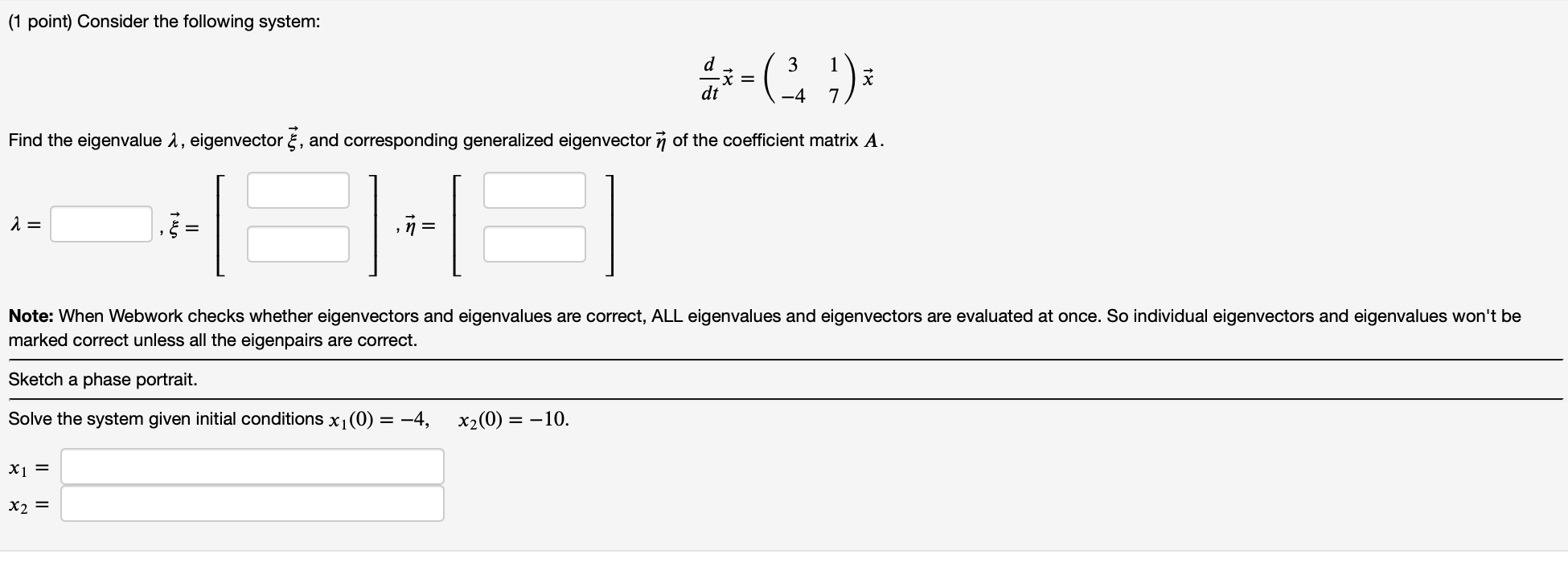 Solved (1 Point) Consider The Following System: -4 1 블 =(-1) | Chegg.com