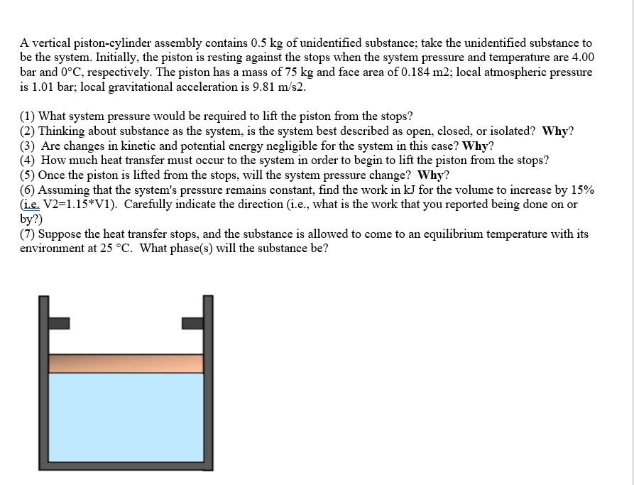 Solved A Vertical Piston cylinder Assembly Contains 0 5 Kg Chegg