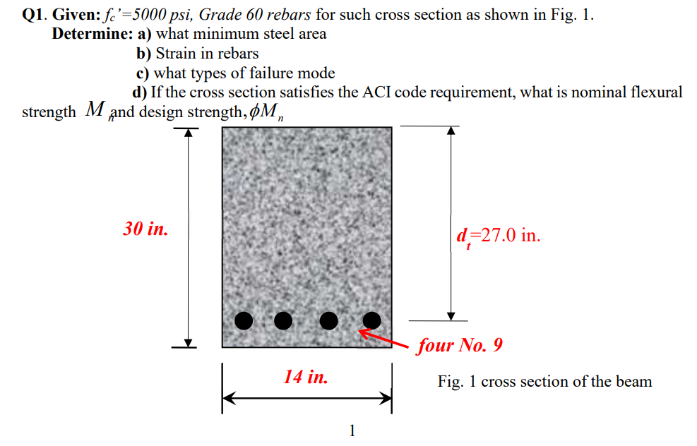 Q1. ﻿Given fc'=5000 ﻿psi, Grade 60 ﻿rebars for such
