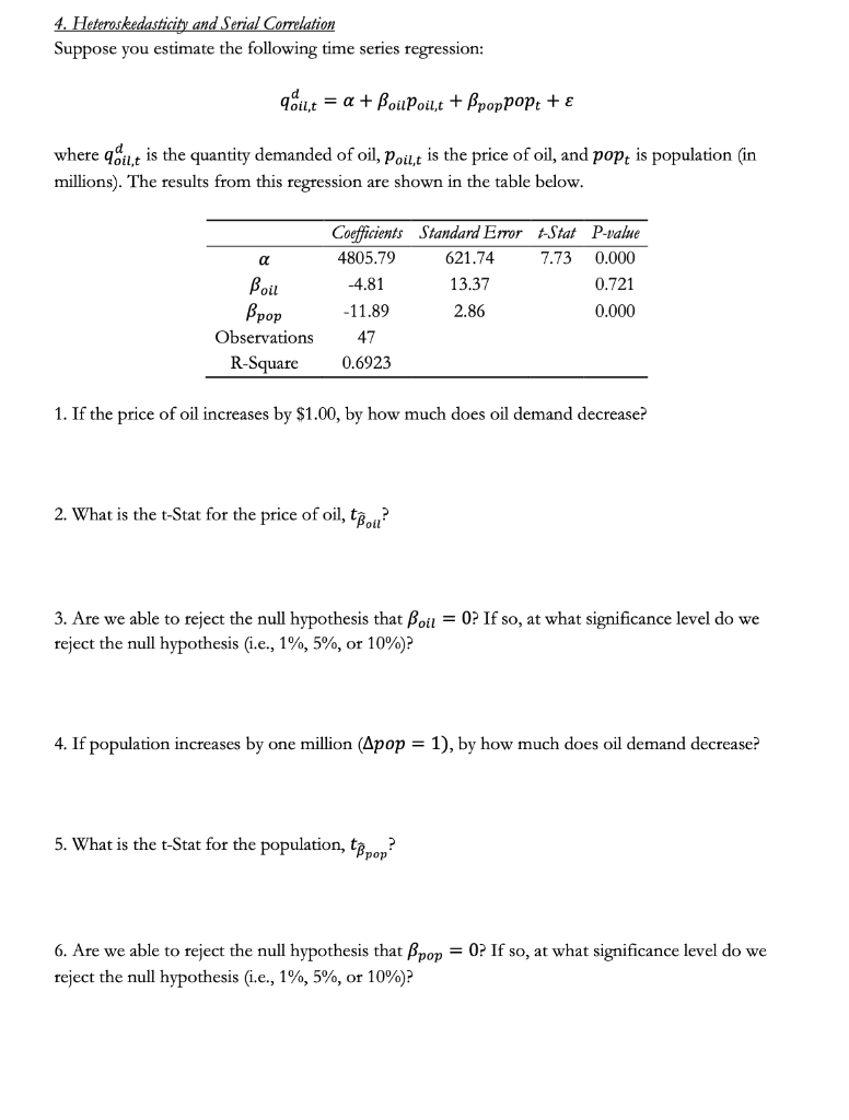 Solved 4. Heteroskedasticity and Serial Correlation Suppose | Chegg.com